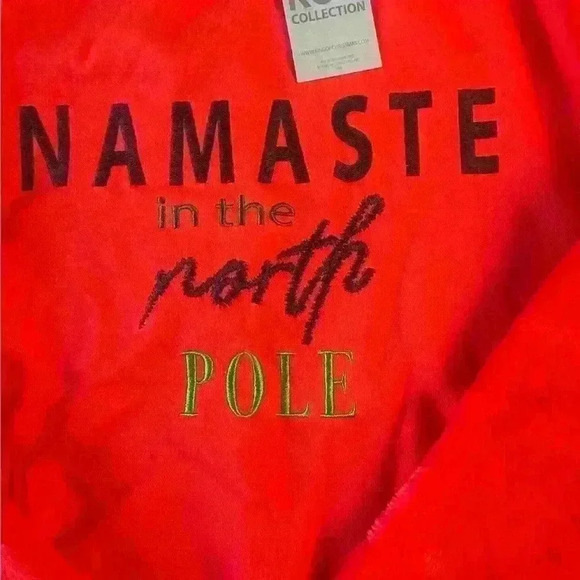 Red KOC Faux Fur Sleeved Top, Soft Sweatshirt, Christmas, Namaste in the N Pole - Picture 2 of 5